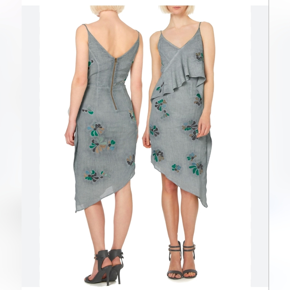 Ex Label Lab House Of Frazer Grey Strappy Asymetrical Ruffle Front Floral Shift.